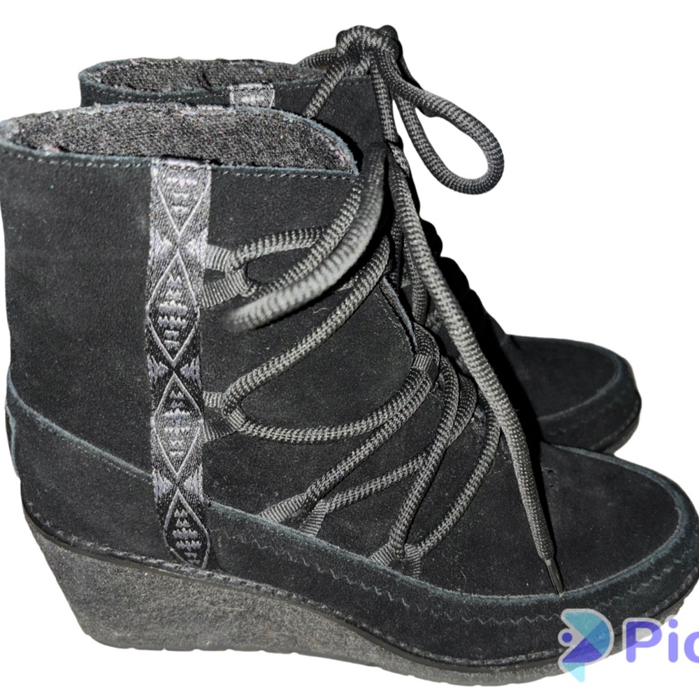 Pendleton Islegate Bootie Cork Wedge Black Suede … - image 5